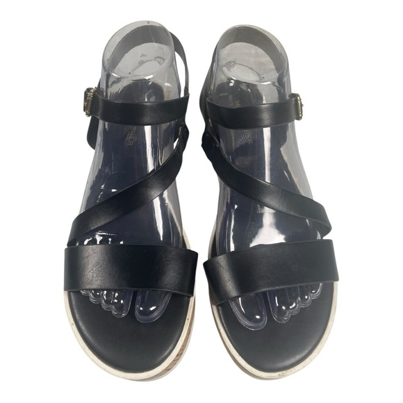 Marc Fisher Women’s Grandie Black Faux Leather Wedge Sandals - Picture 1 of 10